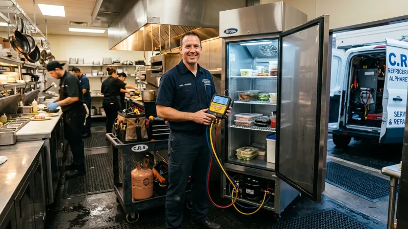 Certified Commercial Refrigeration Specialist Servicing Atosa Refrigerator in Alpharetta GA