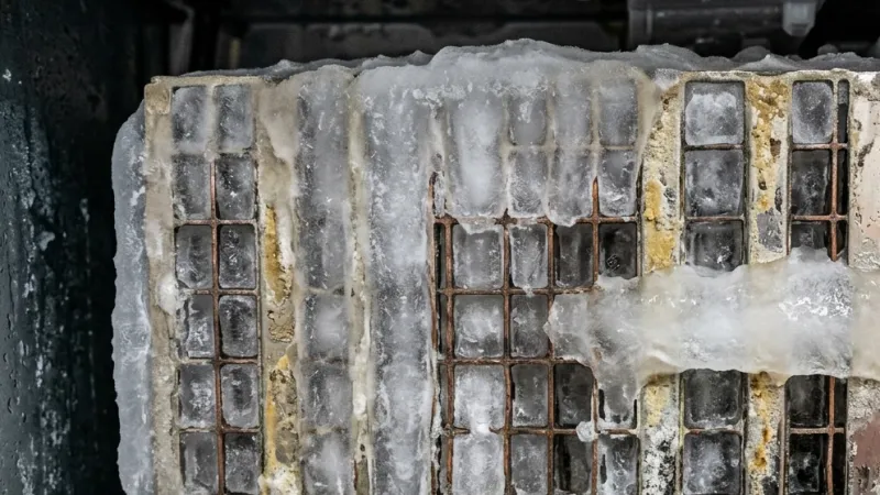Failed Commercial-Grade Clear Ice Machine Nickel Evaporator & Water Pump Assembly Before Repair in Cleveland GA