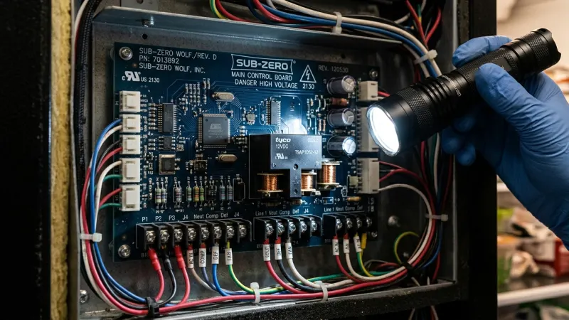 Master Technician Conducting Digital Board Telemetry on Refrigerator in Conyers GA Home