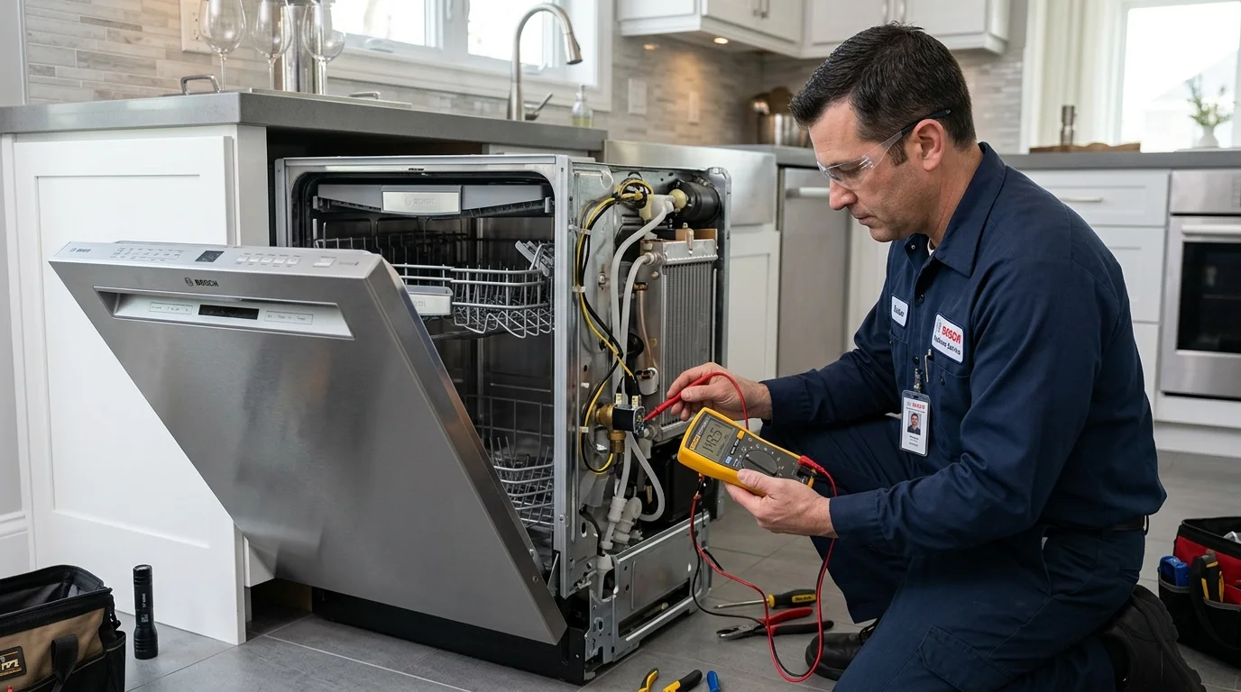 Bosch 800 & 500 Series Dishwasher E19 Error Code Heat Exchanger Drain Valve Failure Repair in Alpharetta GA