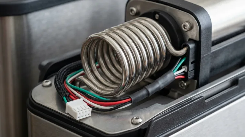 After: Pristine OEM Gaggenau dual solenoid valve and calibrated digital flow turbine installed