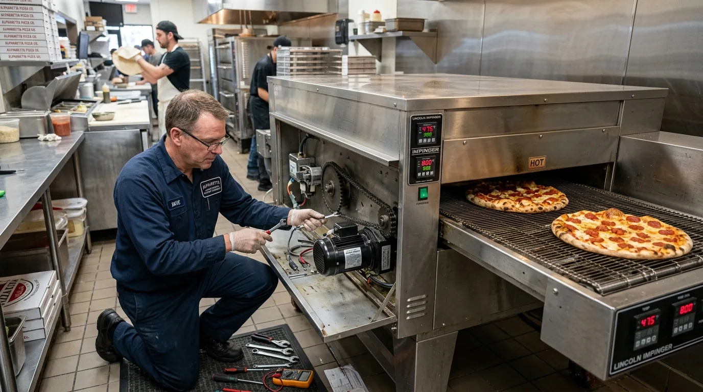 Lincoln Impinger Commercial Conveyor Pizza Oven Drive Motor Repair in Alpharetta GA