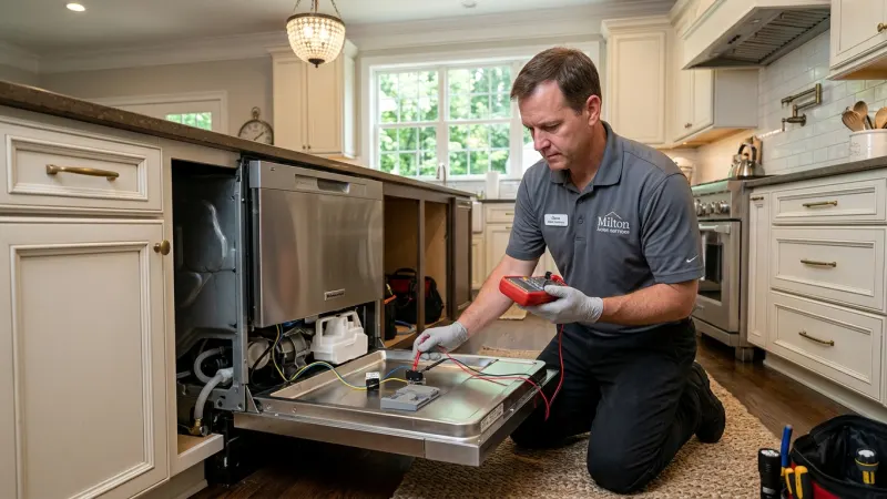 Certified Technician Servicing Built-In Kitchen Appliances in Jasper GA Home
