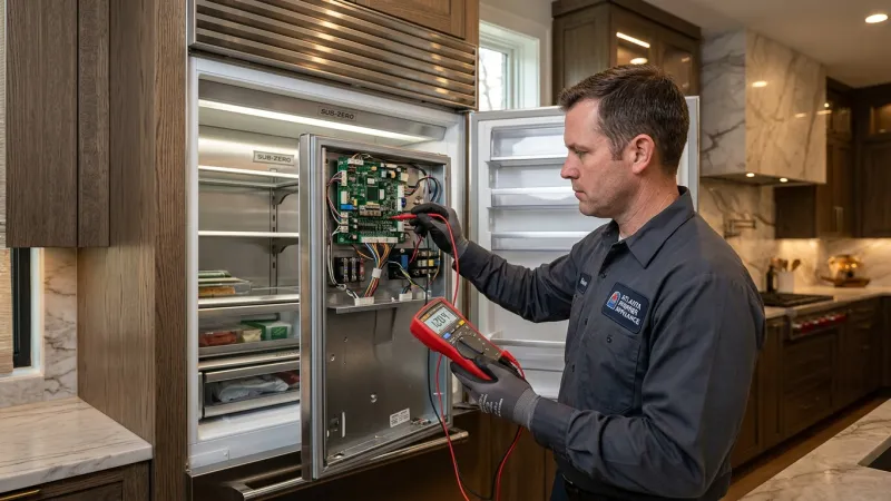 Master Certified Appliance Technician Testing Electrical Component Telemetry in Marble Hill GA Home