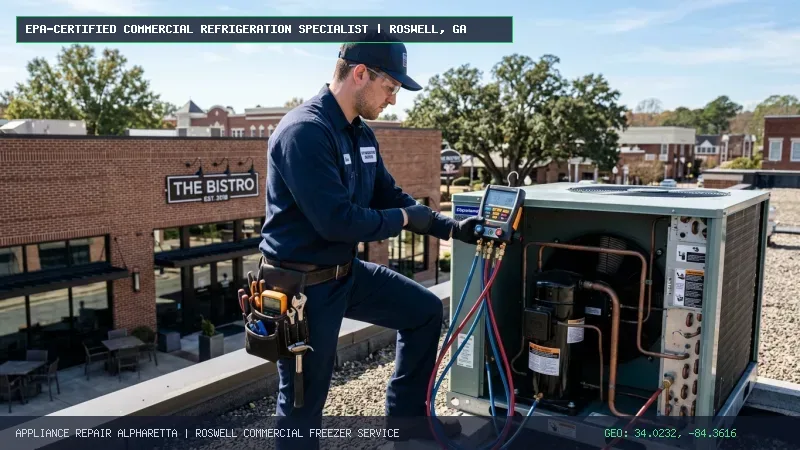Master commercial walk-in refrigeration technicians providing emergency Master-Bilt cooler repair in Roswell GA