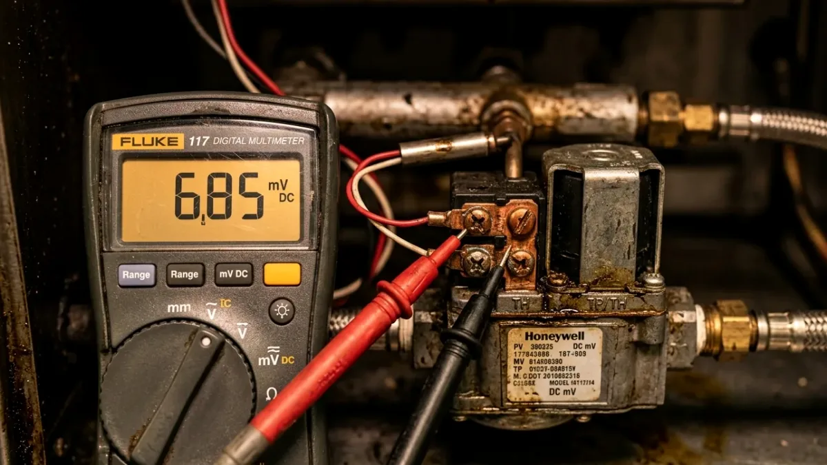 True RMS Multimeter Millivolt Telemetry Testing on Pitco Commercial Fryer Gas Valve