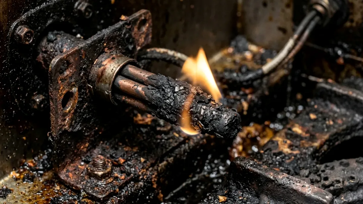 Degraded Carbonized Commercial Fryer Thermopile Generating Low Millivolts
