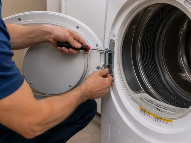 Laundry unit door latch and hinge precision alignment service in Alpharetta