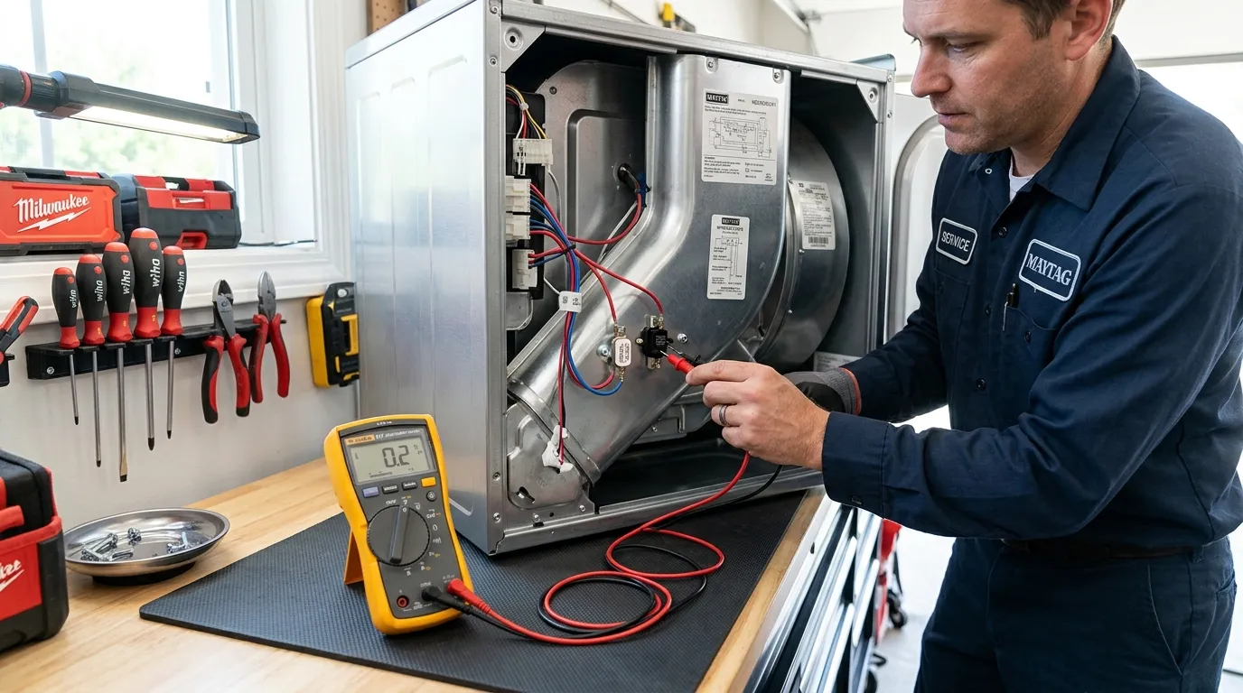 Multimeter testing Maytag dryer thermal fuse thermistor sensor Roswell GA