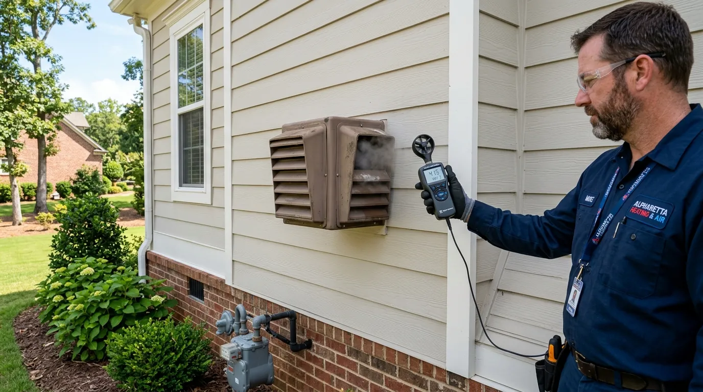 Outdoor dryer vent cap airflow anemometer velocity test Johns Creek GA