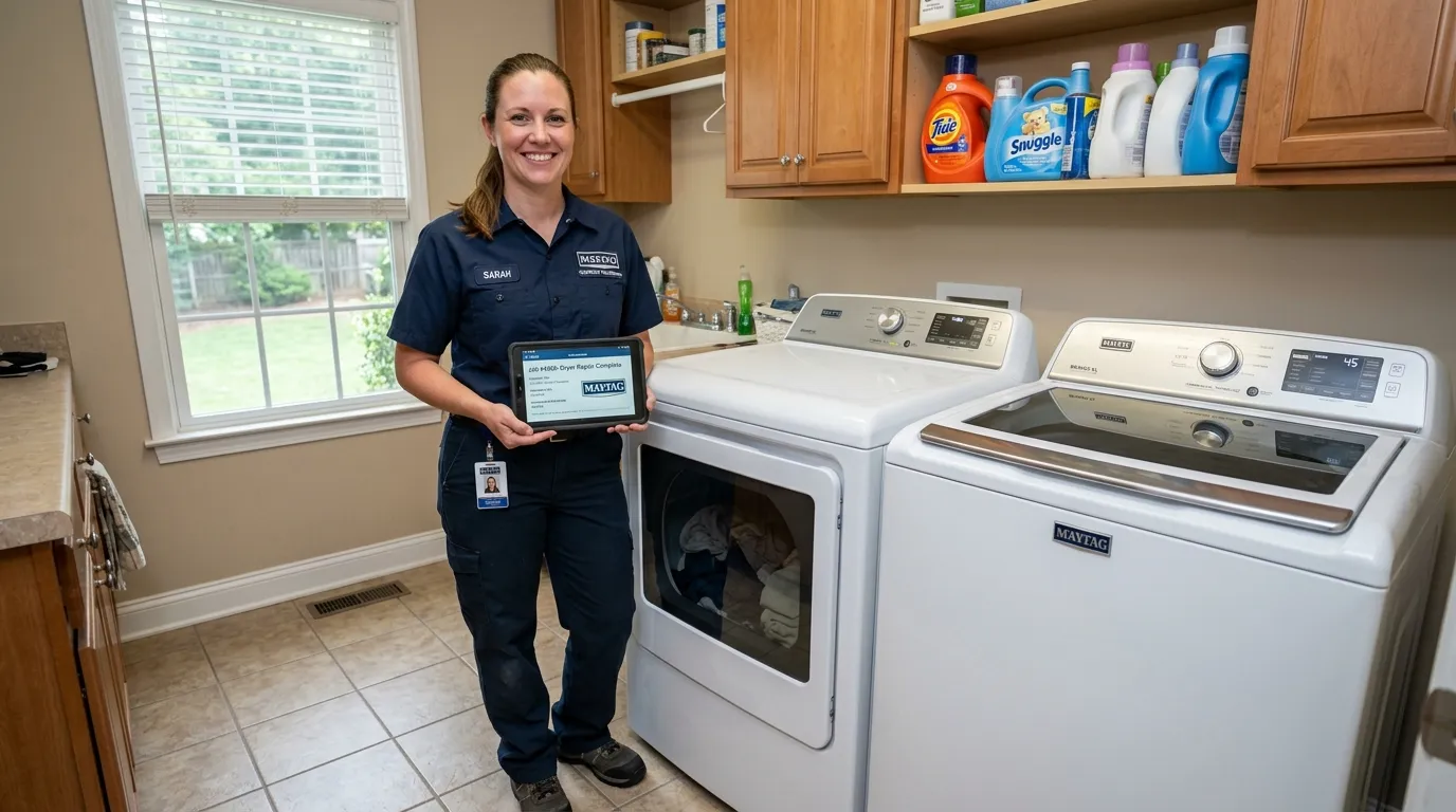 Certified technician with restored Maytag Bravos dryer Alpharetta GA