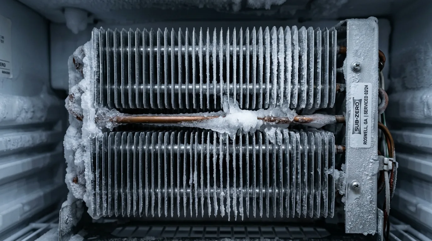 Checking heavy frost accumulation on Sub-Zero evaporator coils in Roswell GA