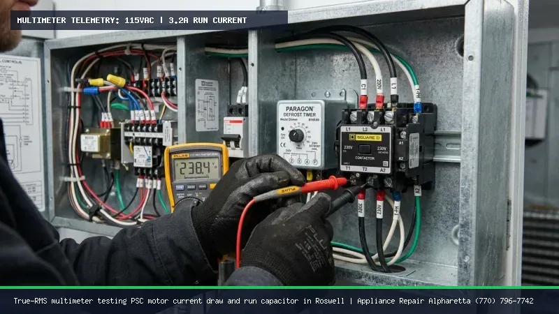 True-RMS Multimeter Telemetry Testing on Robot Coupe 25uF Motor Run Capacitor and Start Relay in Alpharetta