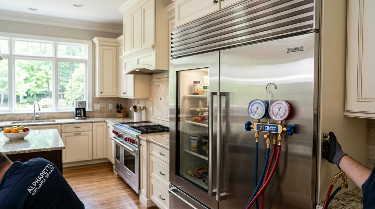 Sub-Zero Classic & PRO Built-In Refrigerator Sealed System Refrigerant Leak & R134a Recharging Repair in Alpharetta GA