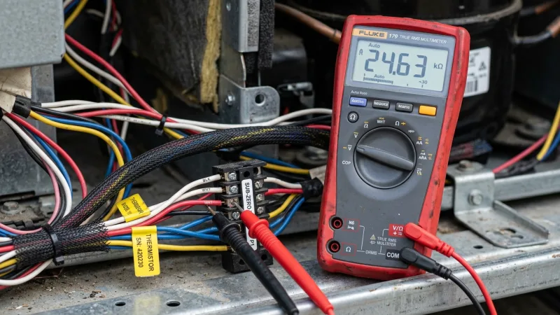 Testing Sub-Zero PRO 48 Defrost Bimetal and Heating Element with Digital Multimeter in Roswell GA