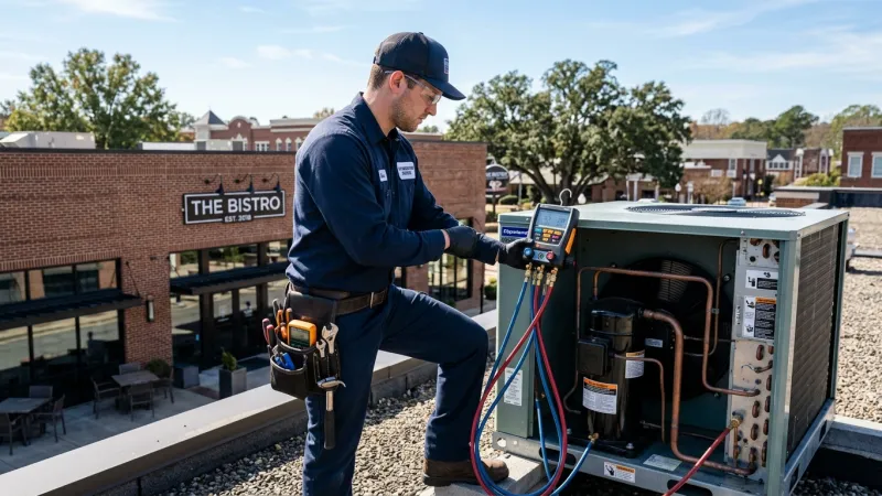 Master Commercial Refrigeration Technician Verifying Temperature Telemetry and Airflow in Johns Creek GA