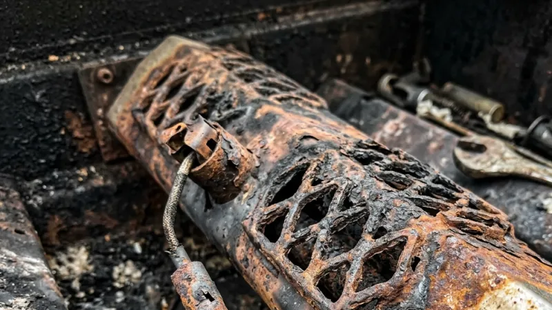 Failed Cast Iron Trellis Star Burner Head & Precision Air Shutter Before Repair in Williamson GA