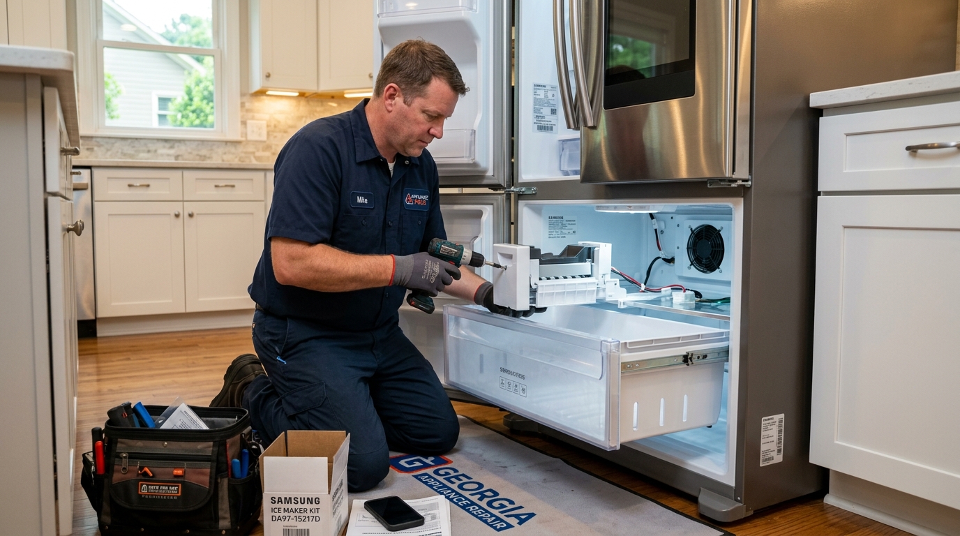 Samsung French Door Refrigerator Ice Maker Frozen Solid — Service Kit Fix Guide Alpharetta GA