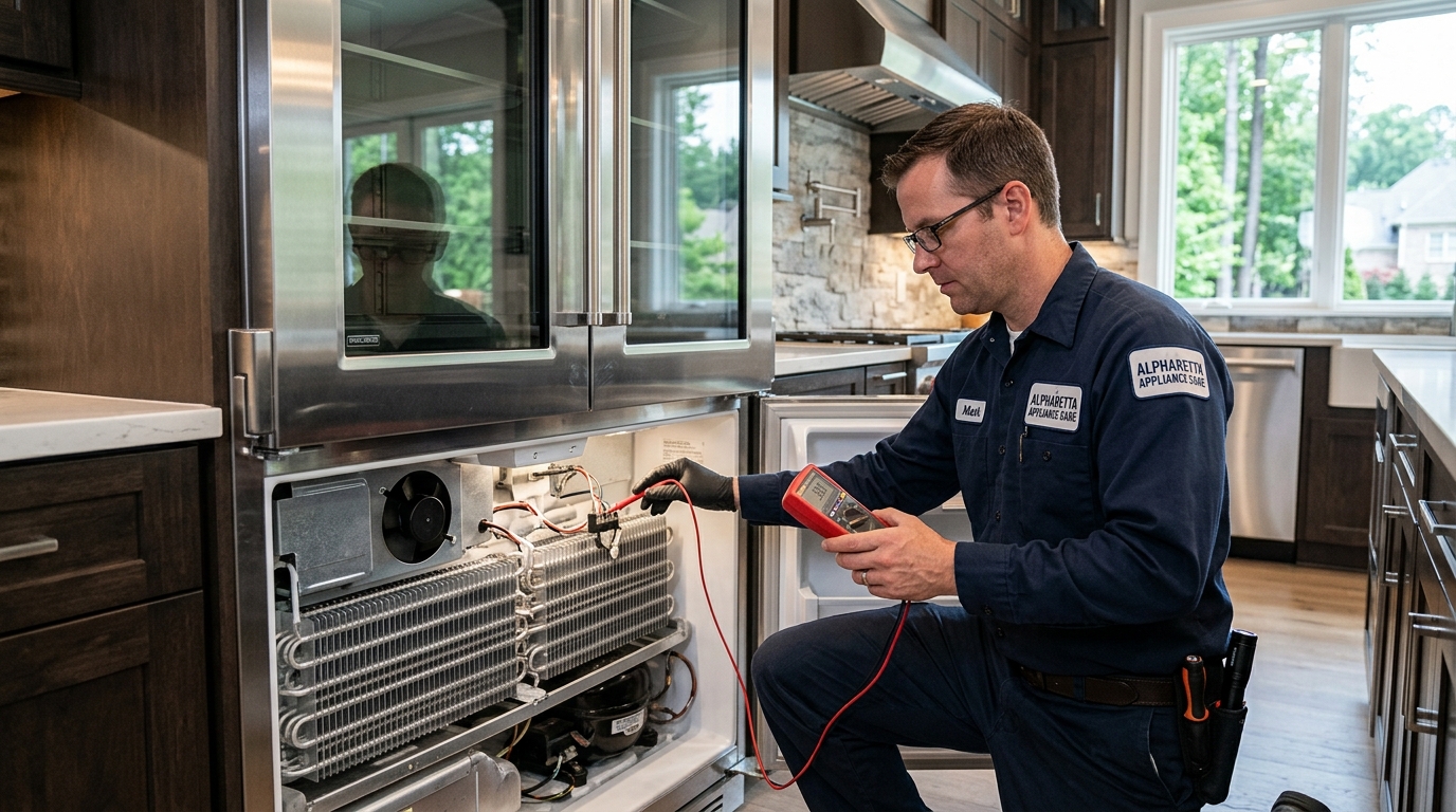 Master Technician Inspecting Sub-Zero Sealed Refrigeration Loop Alpharetta GA